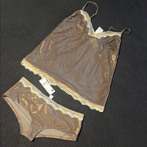 Intimissimi Brown Chemise with Cream Lace